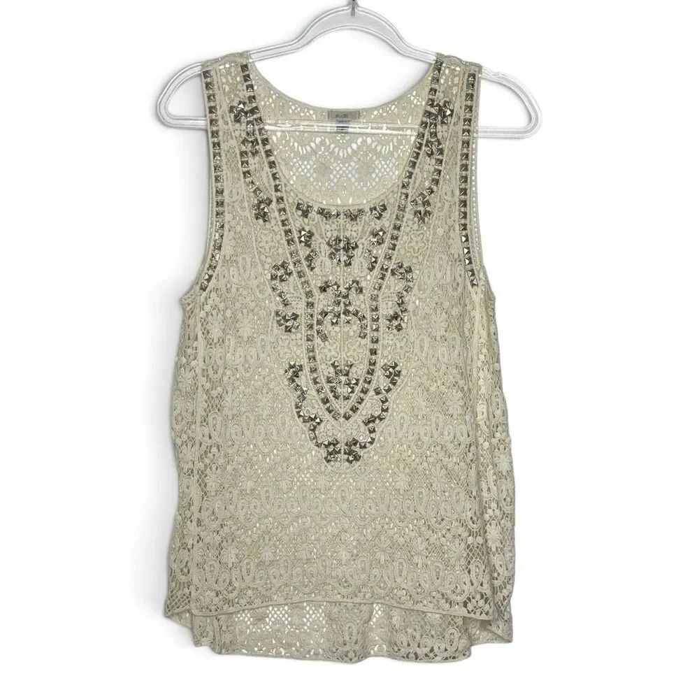 Ecote Urban Outfitters Ivory Crochet Lace Tank Top Silver Studded Women’s Small
